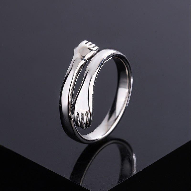 Premium quality AVR JEWELS Pack of 2 Special For Couple Silver Plated Friendship Loved Ones Hug Ring